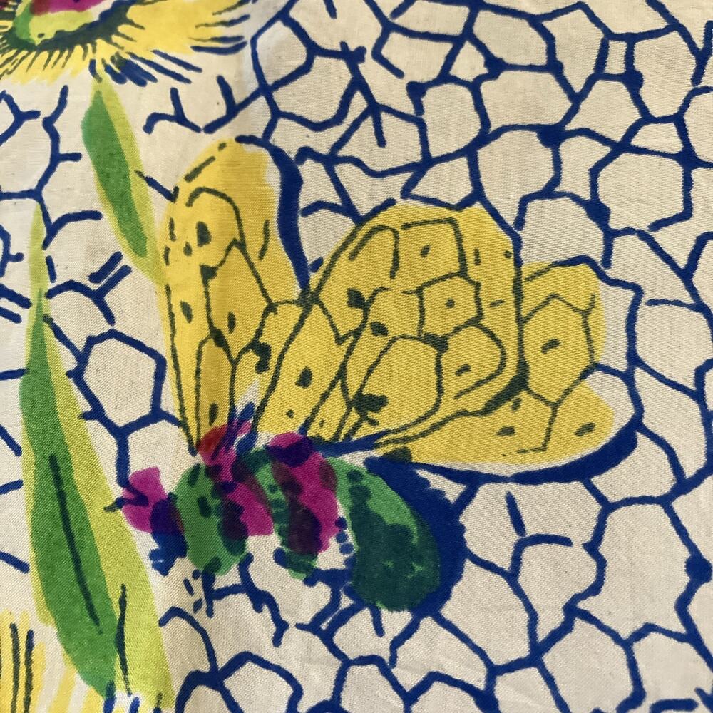 Vtg 1930's Silky Scarf Art Deco Floral Bee's Colorful Hand Rolled Blue MCM Rare - Picture 11 of 16